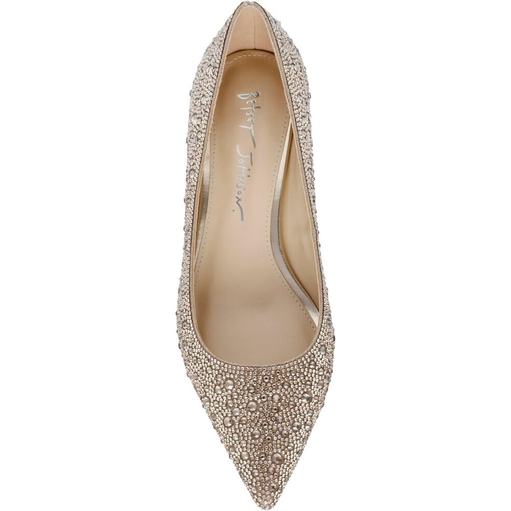 NWB Betsey Johnson Scout Rhinestone Pumps, Light Gold - Picture 3 of 9